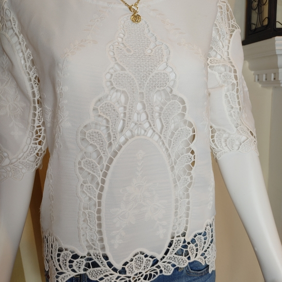 ANTHROPOLOGIE RAGA EMBROIRDERED BOHO TOP, WHITE M - Picture 2 of 8